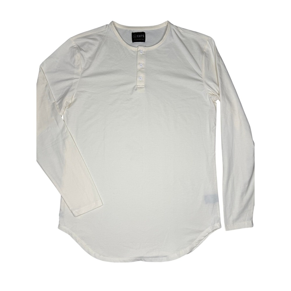 Cuts Elongated Pyca Pro Long Sleeve Henley Shirt Off White Curved Hem Mens M